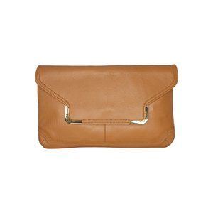 Vintage Tan Leather Contessa Clutch Gold Hardware